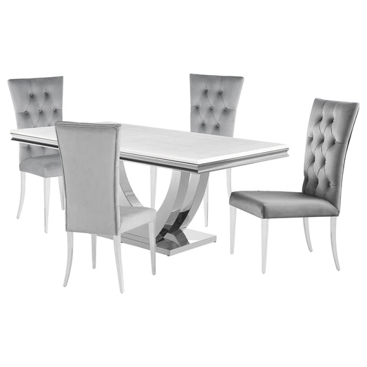 Kerwin Dining Set in White Marble - Coaster Furniture