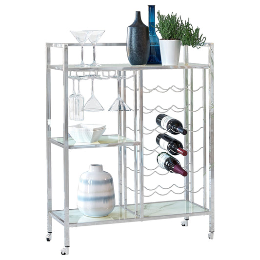 Derion Bar Cart in Chrome - Coaster Furniture