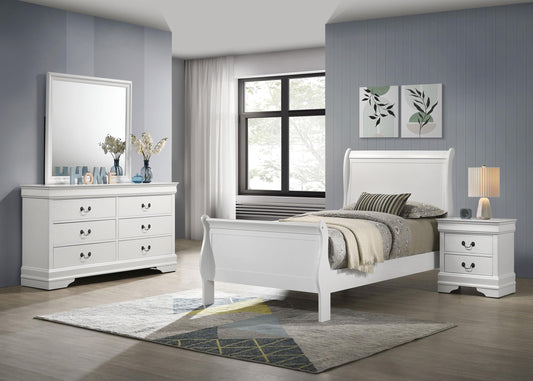 Louis Philippe Twin Bed 4-Piece Set - White