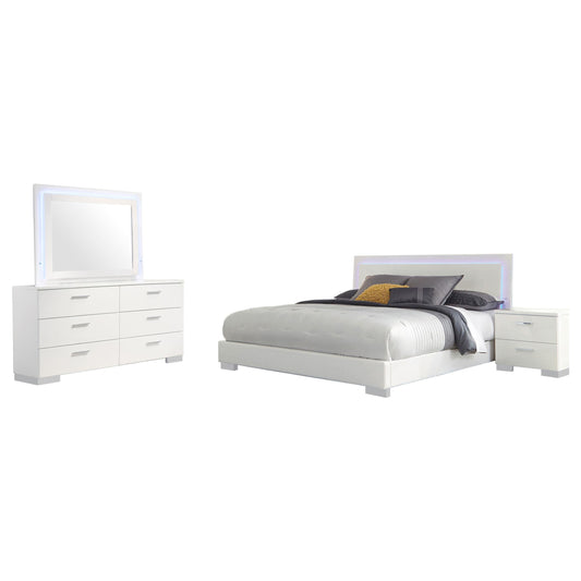 Felicity Eastern King Bed 4-Piece Set in White High Gloss - Coaster Furniture