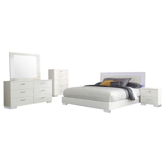 Felicity E King 5-Piece Set in White High Gloss - Coaster Furniture