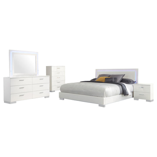 Felicity Queen 5-Piece Set in White High Gloss - Coaster Furniture