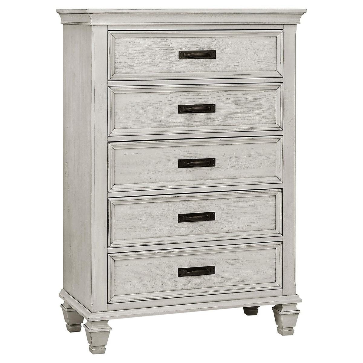 Franco Eastern King Bed 5-Piece Set in Distressed White - Coaster Furniture
