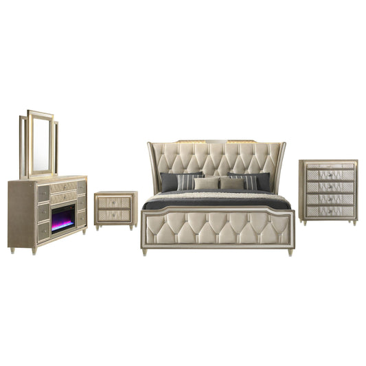 Lorient Queen 5-Piece Set in Ivory / Camel - Coaster Furniture