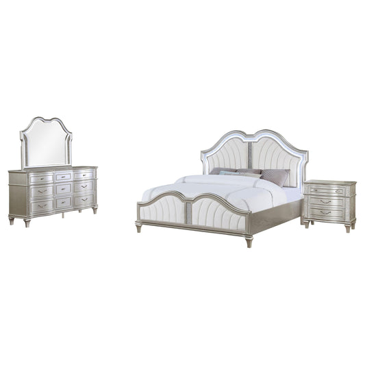 Evangeline Queen Bed 4-Piece Set in Silver Oak - Coaster Furniture