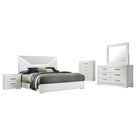 Ives Eastern King Bed 5-Piece Set in White High Gloss - Coaster Furniture