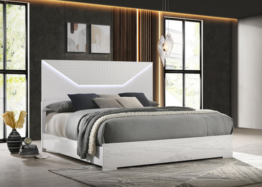 Ives E King Bed - White High Gloss