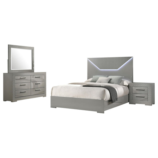 Ives Queen Bed 4-Piece Set in Grey High Gloss - Coaster Furniture