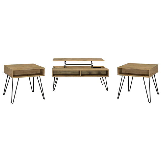 Fanning Coffee Table 3-Piece Set in Golden Oak - Coaster Furniture