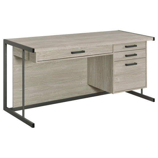 Loomis Computer Desk in White Washed Grey - Coaster Furniture
