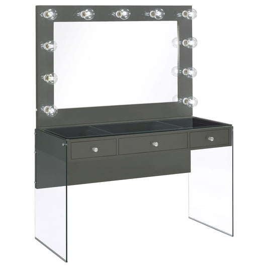 Afshan VANITY TABLE & MIRROR in Grey High Gloss - Coaster Furniture