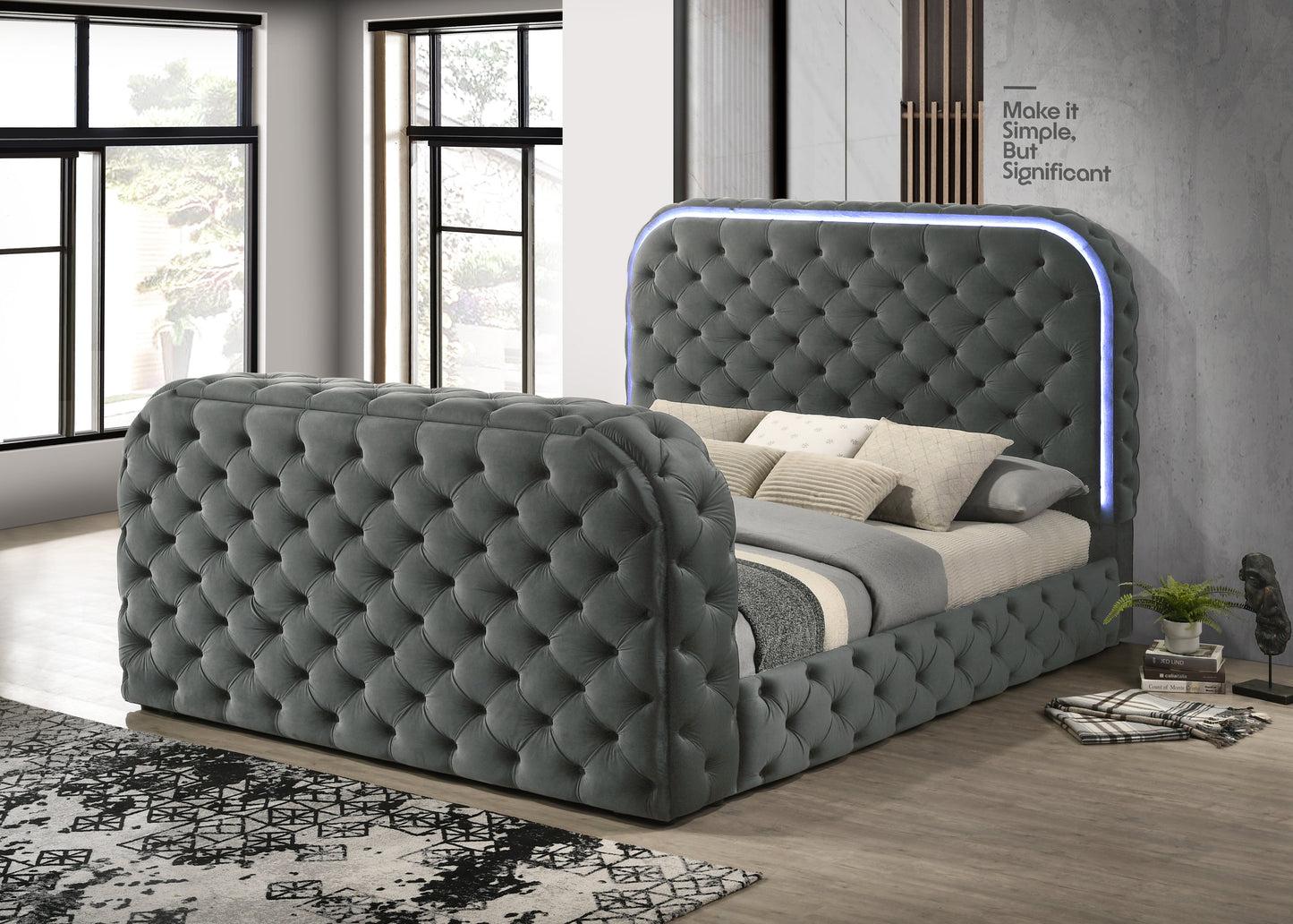 B0614 Light Grey Upholstered Bed