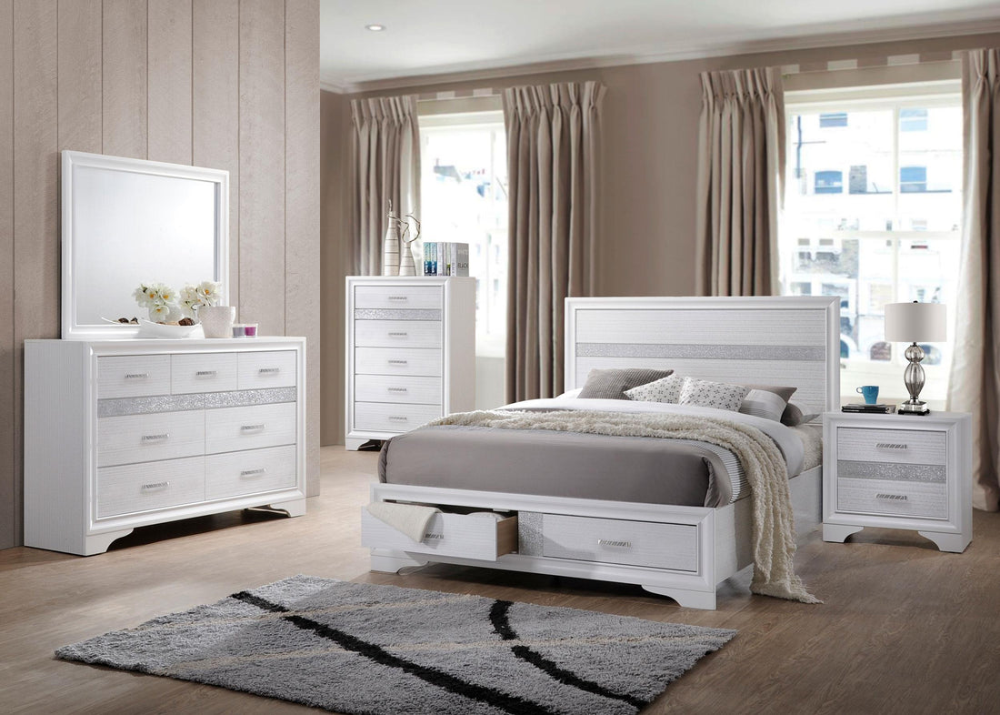 Bedroom set styled in a modern bedroom