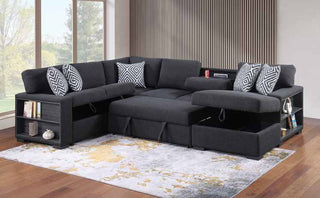 3590 Black Tweed Sleeper Sectional Living Room Set