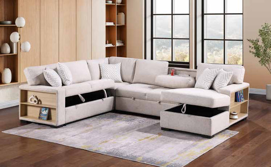 3591 Beige Sleeper Sectional Living Room Set
