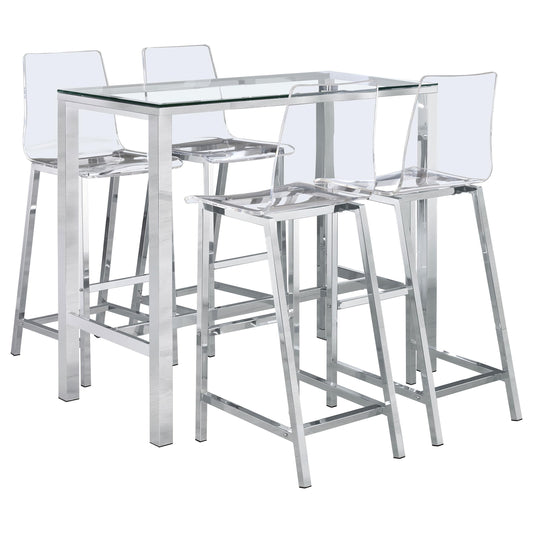 Tolbert Bar Table 5-Piece Set in Chrome - Coaster Furniture
