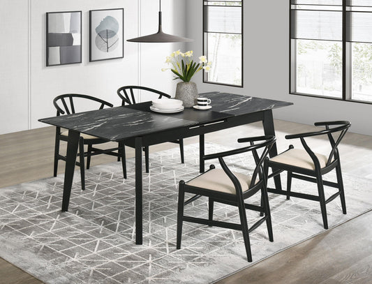 Crestmont 5-Piece Dining Set in Black Faux Marble - Coaster Furniture