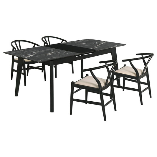 Crestmont 5-Piece Dining Set in Black Faux Marble - Coaster Furniture