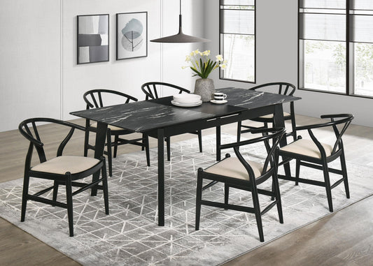 Crestmont 7-Piece Dining Set in Black Faux Marble - Coaster Furniture