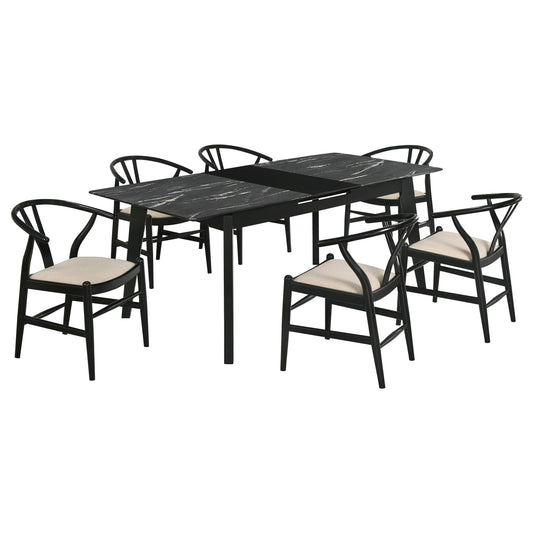 Crestmont 7-Piece Dining Set in Black Faux Marble - Coaster Furniture