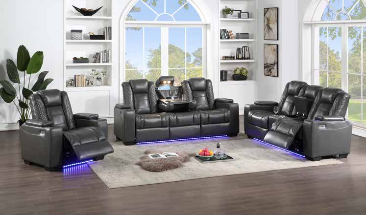 9494 Grey Power LED Living Room Set