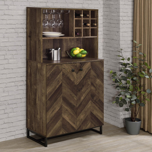 Mendoza Bar Cabinet in Rustic Oak - Coaster Furniture