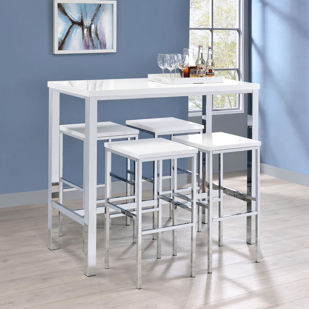 Natividad 5-Piece Bar Set in White High Gloss - Coaster Furniture