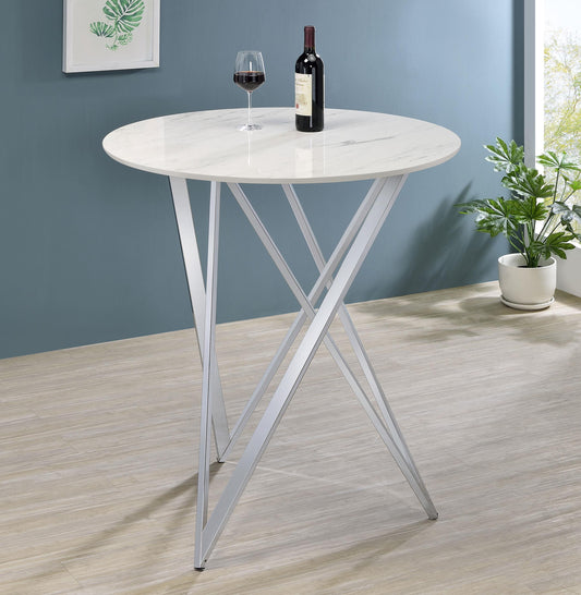 Bexter Bar Table in White Faux Marble - Coaster Furniture