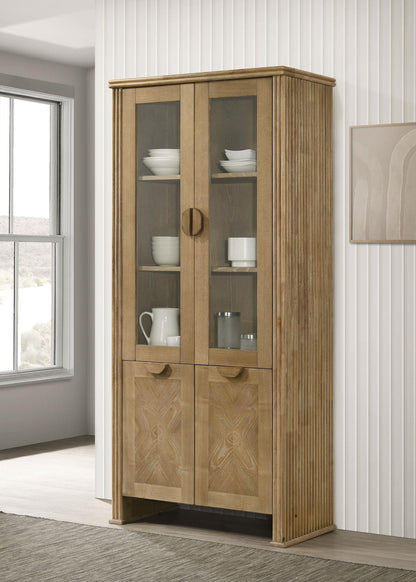 Adina Display Cabinet in Barley / Distressed Light Brown - Coaster Furniture