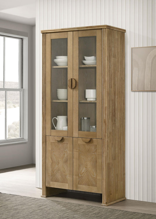 Adina Display Cabinet in Barley / Distressed Light Brown - Coaster Furniture