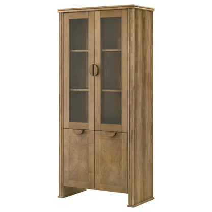 Adina Display Cabinet in Barley / Distressed Light Brown - Coaster Furniture