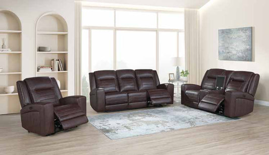 9712 Chestnut Brown Leather Power Living Room Set