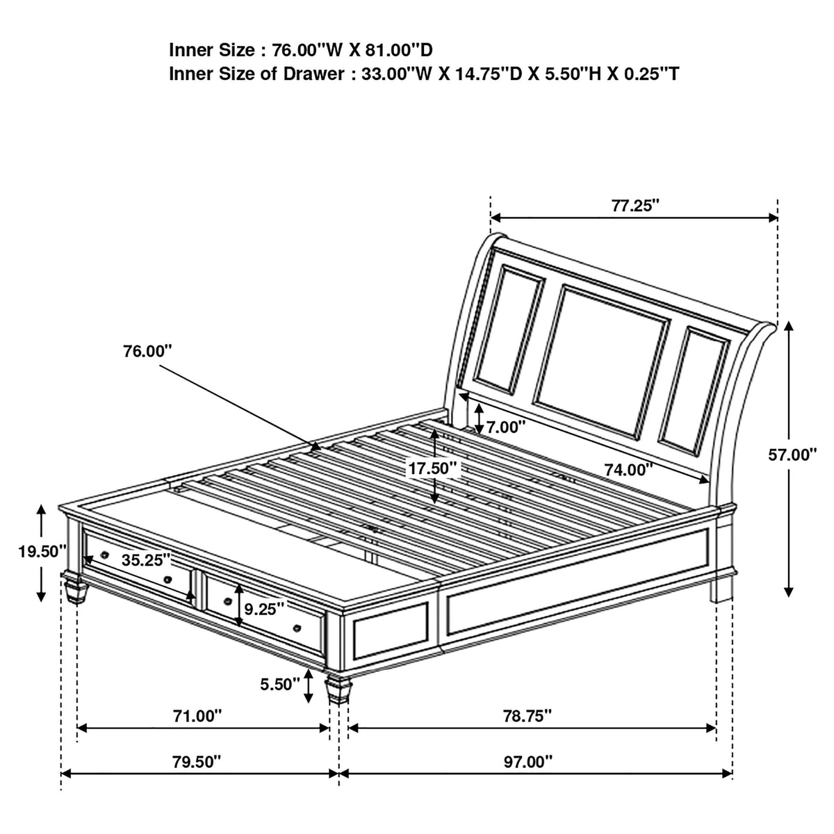 Sandy Beach E King Bed in Cream White - Coaster Furniture