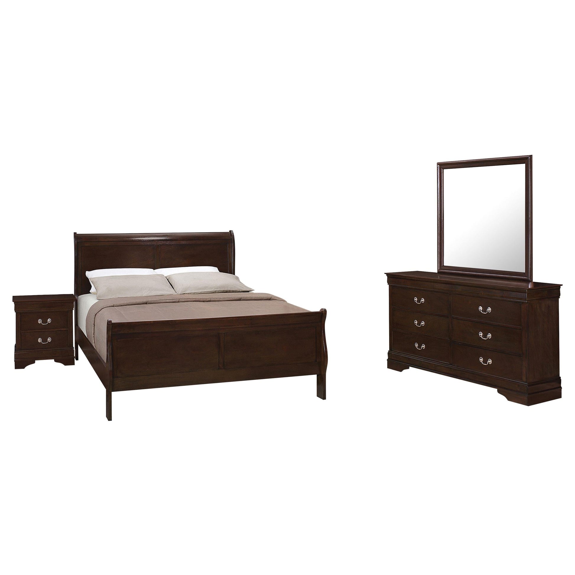 Louis Philippe Queen Bed 4-Piece Set - Cappuccino