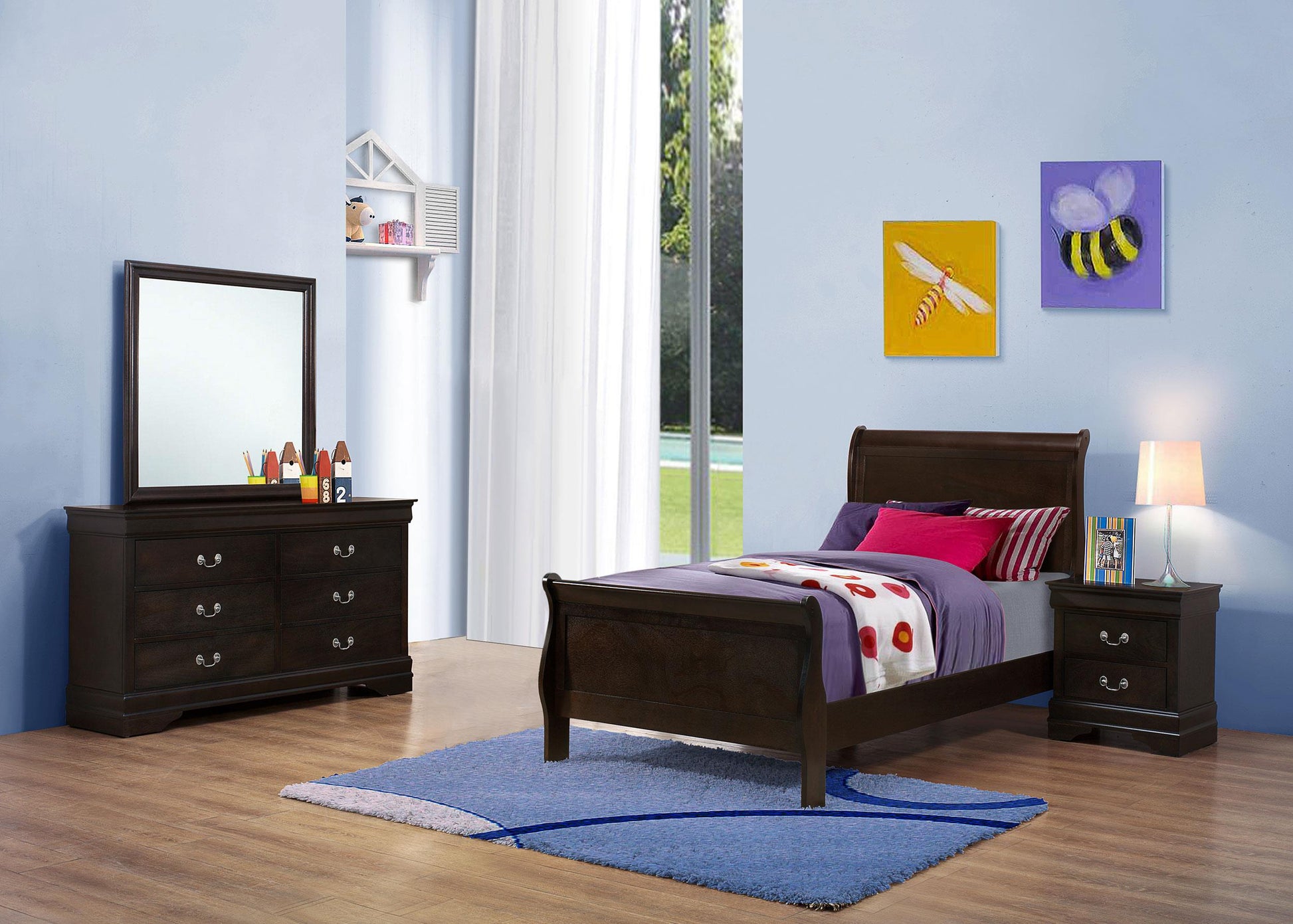 Louis Philippe Twin Bed 4-Piece Set - Cappuccino