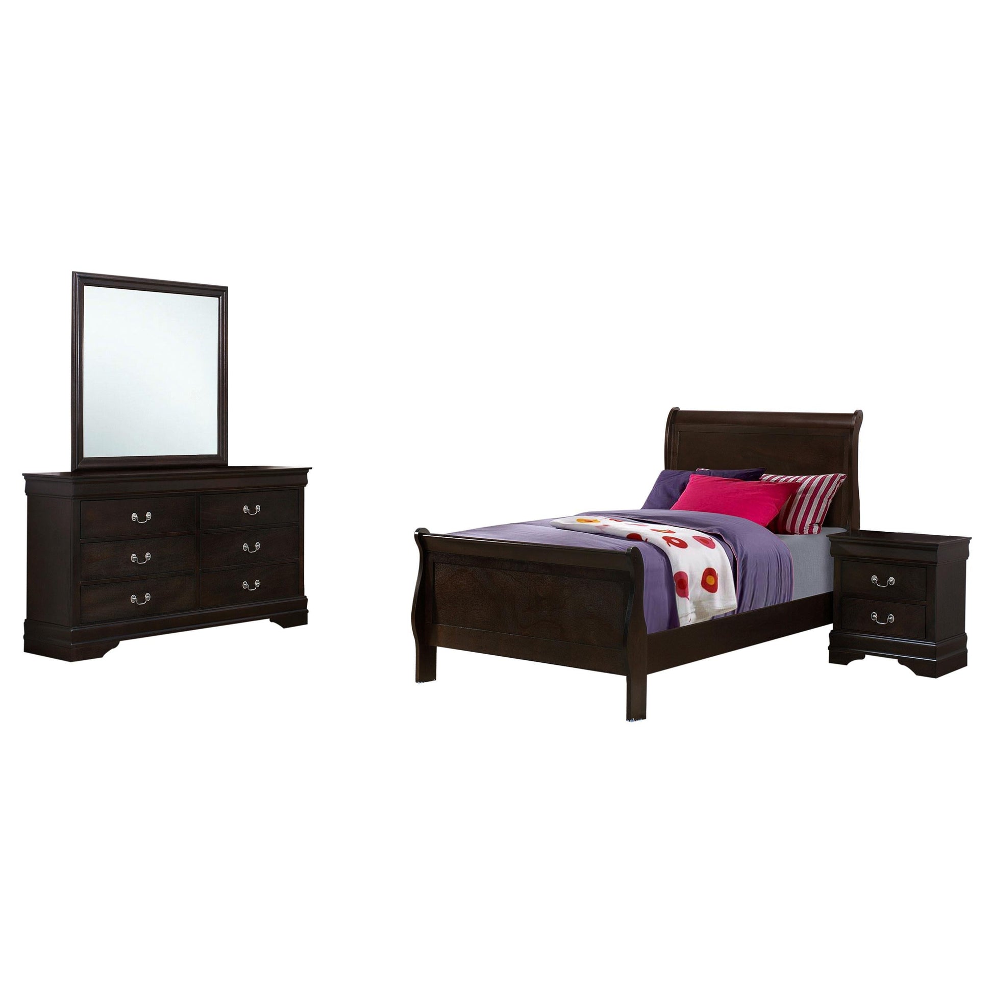 Louis Philippe Twin Bed 4-Piece Set - Cappuccino