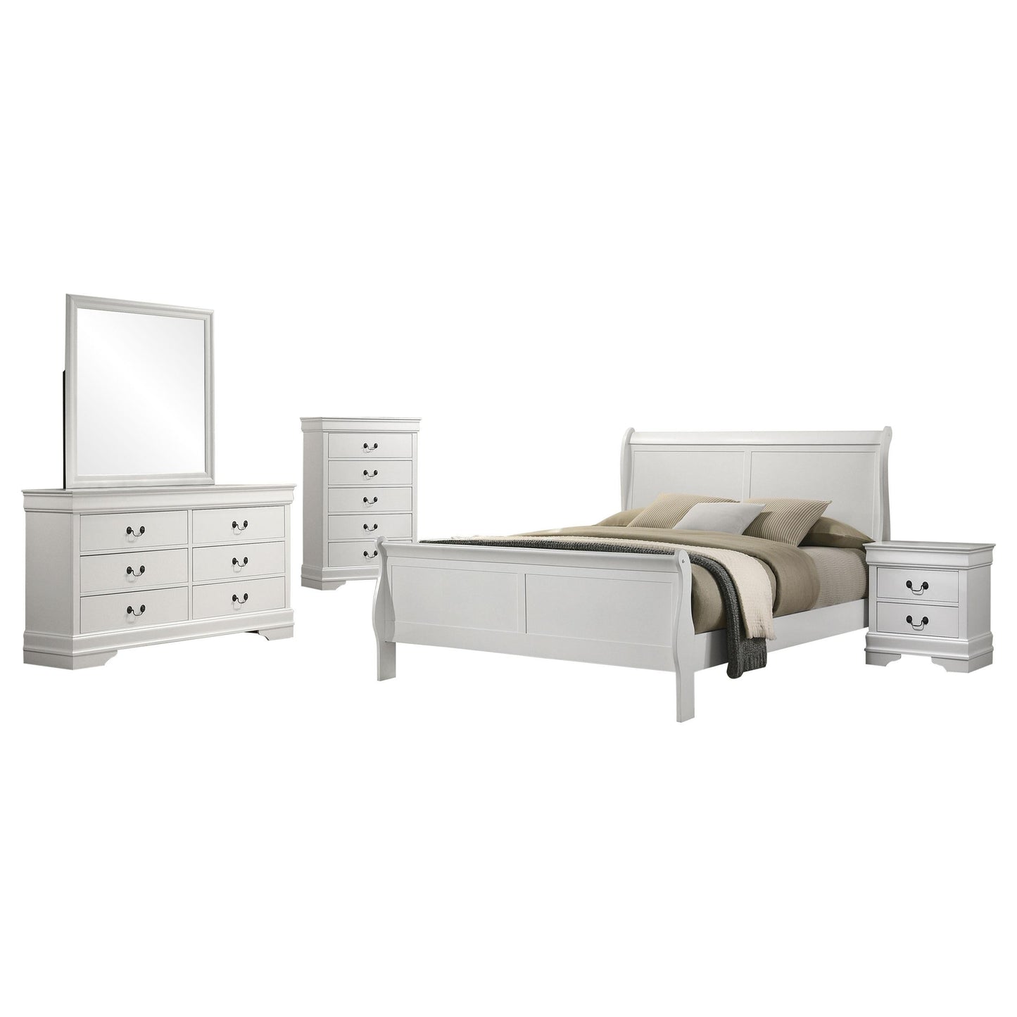 Louis Philippe Bed 5-Piece Set in White