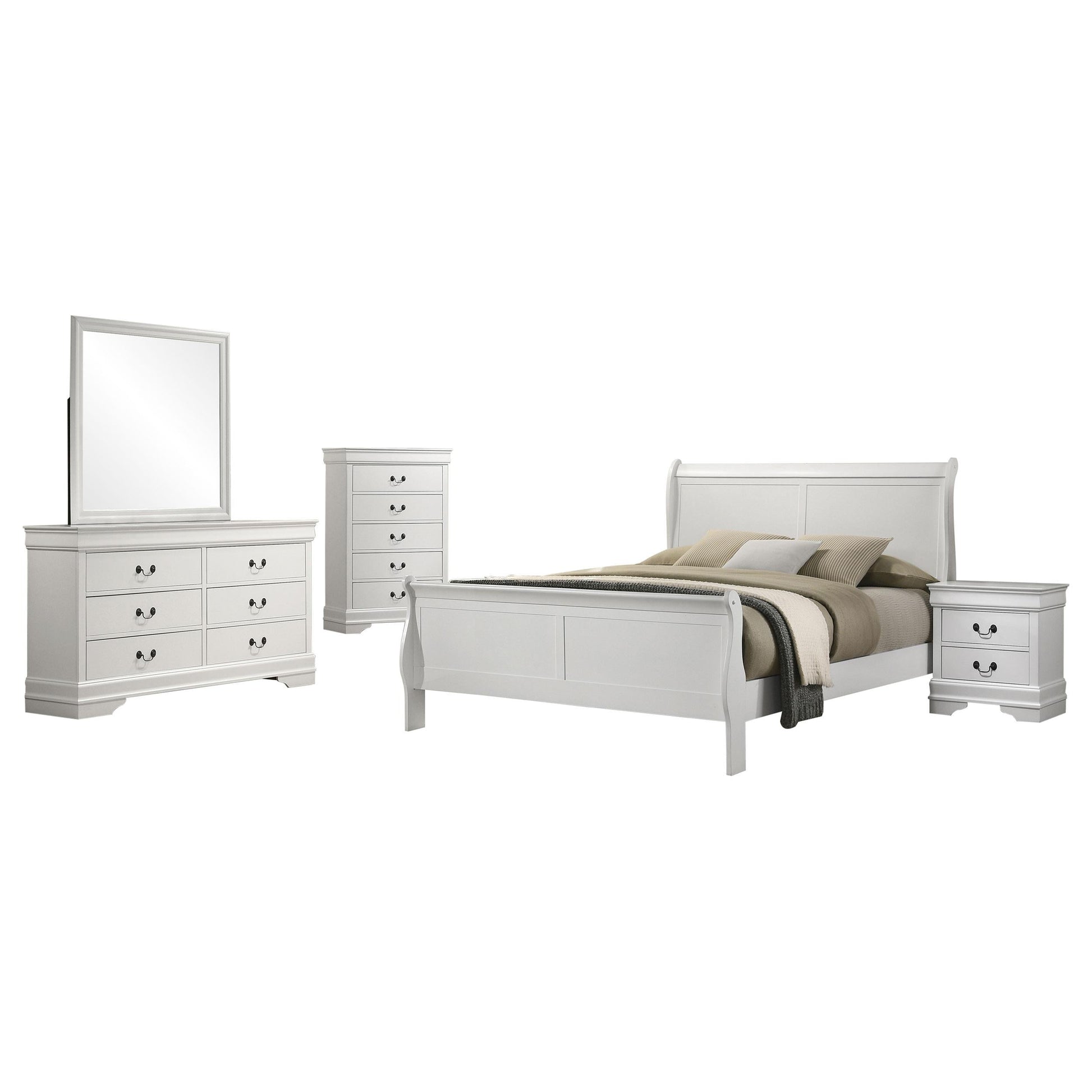 Louis Philippe Bed 5-Piece Set in White