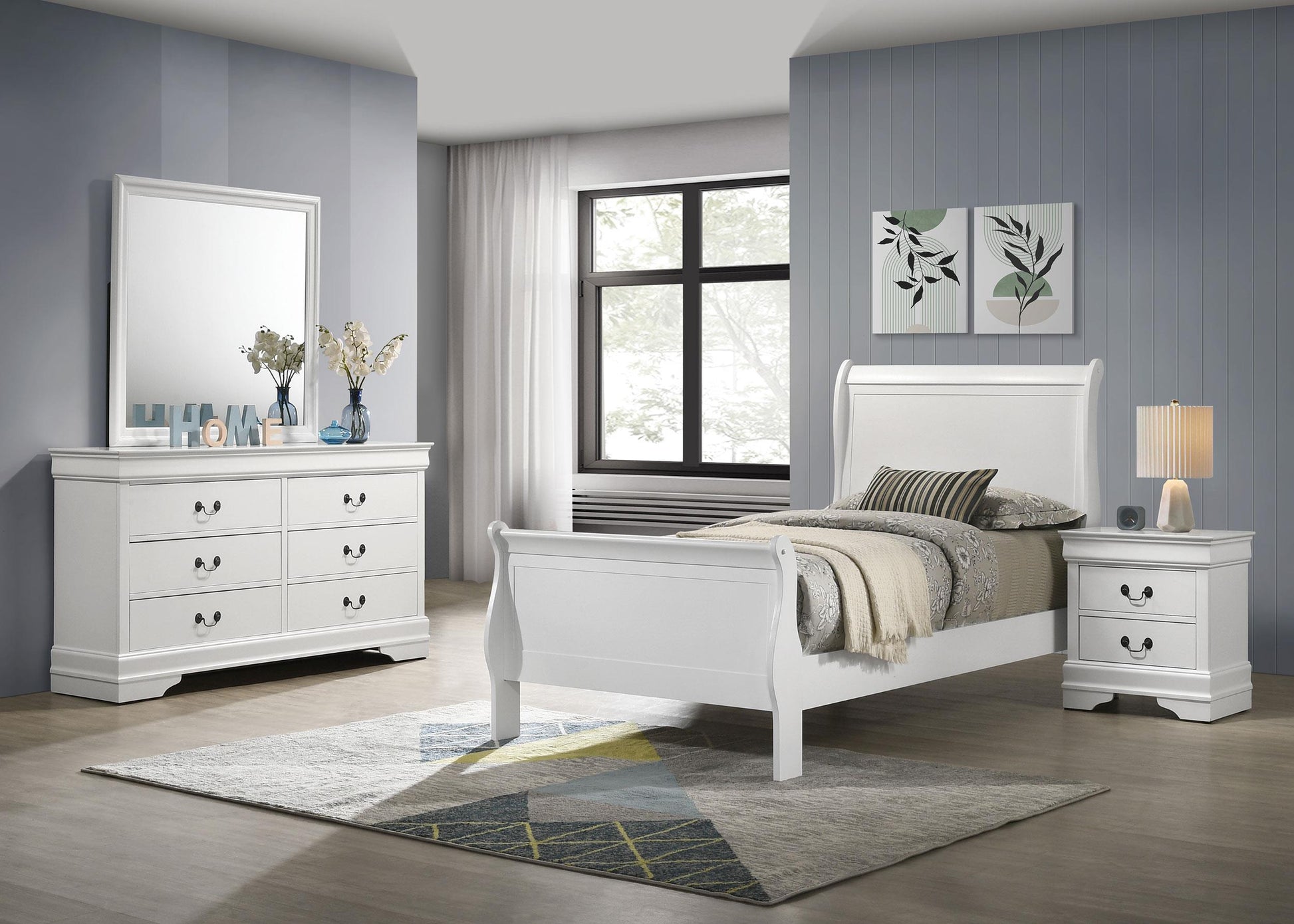 Louis Philippe Twin Bed 4-Piece Set - White