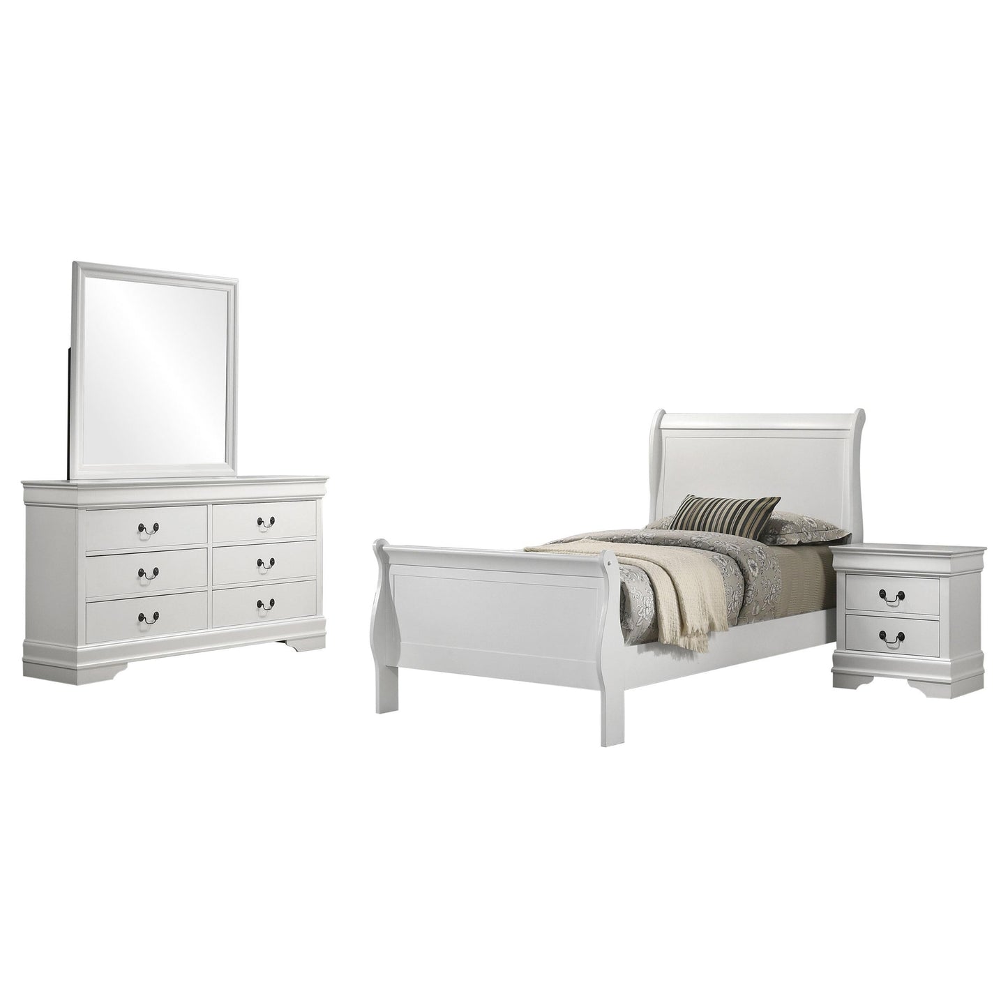 Louis Philippe Twin Bed 4-Piece Set - White