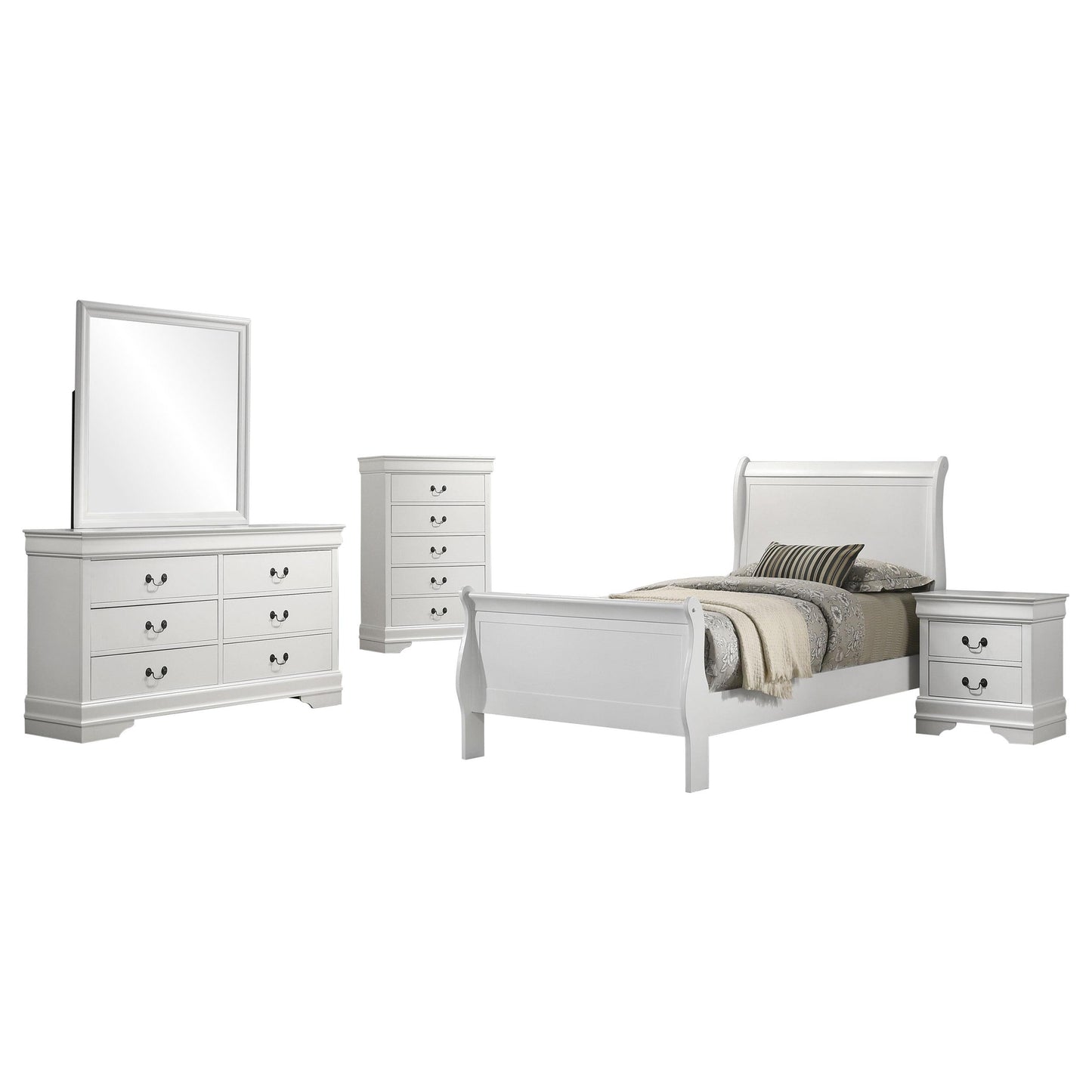Louis Philippe Bed 5-Piece Set in White