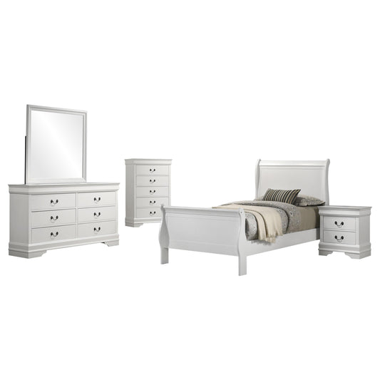 Louis Philippe Bed 5-Piece Set in White