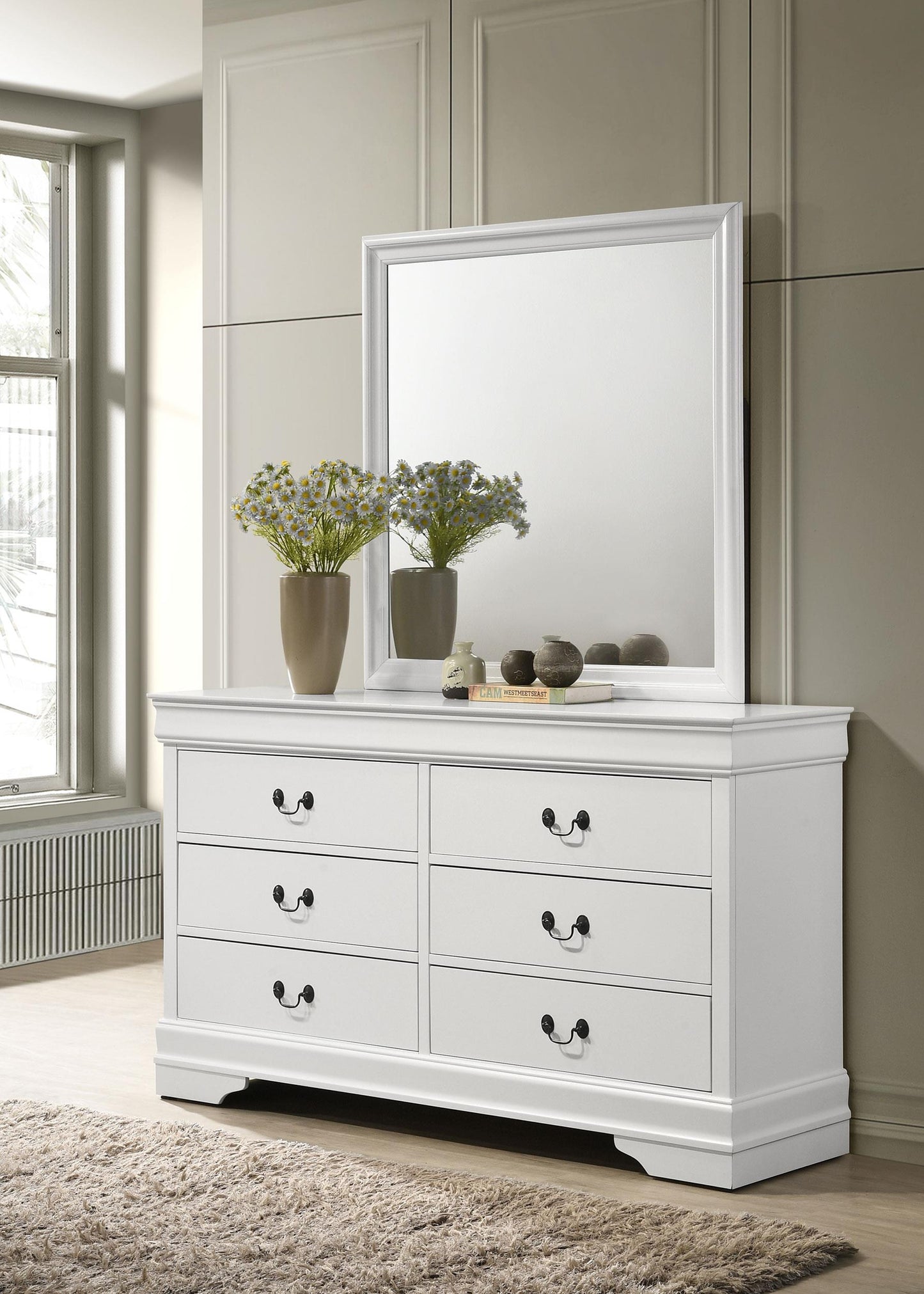 Louis Philippe Dresser With Mirror - White