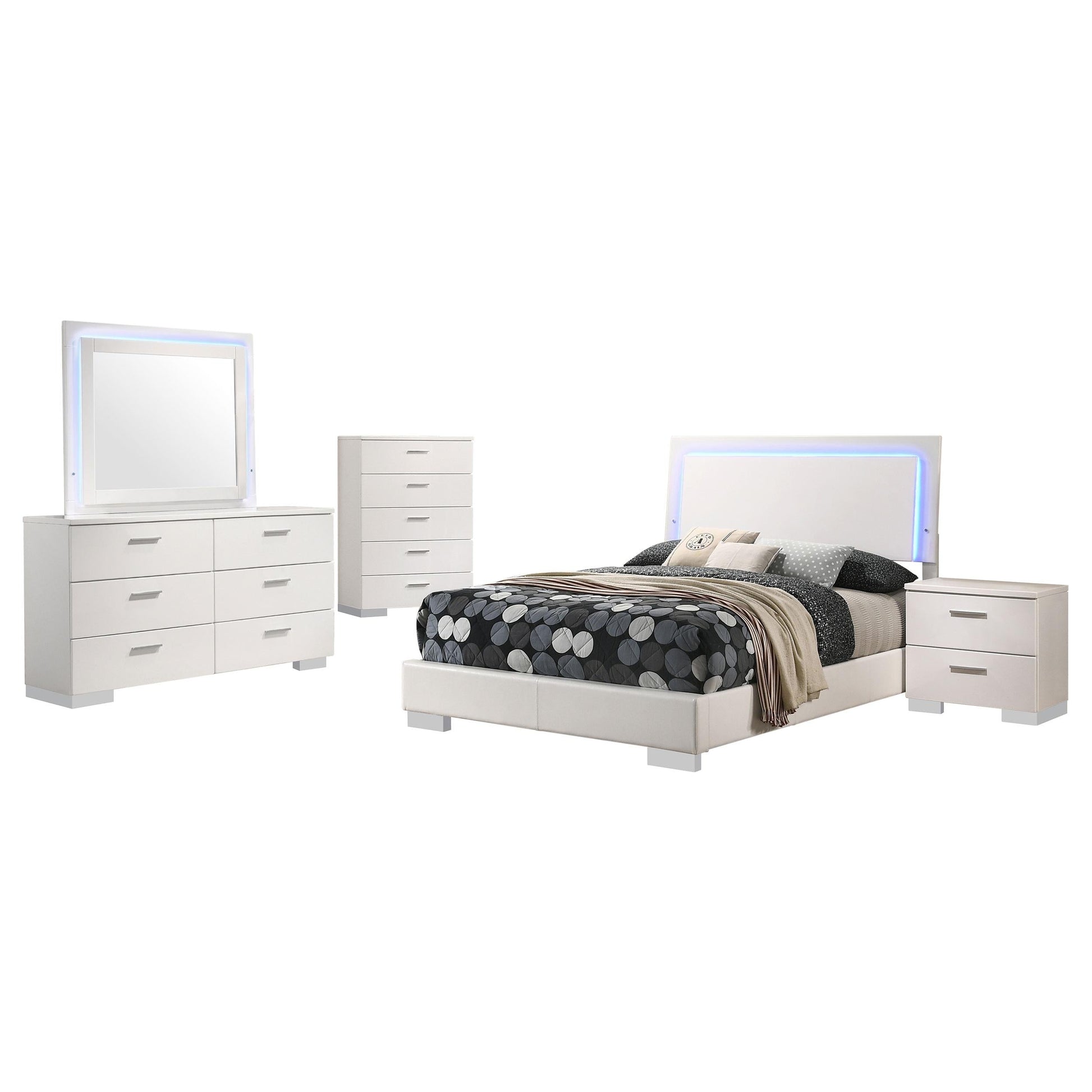 Felicity Full Bed 5-Piece Set - White High Gloss