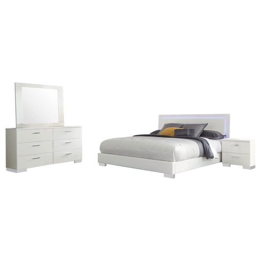 Felicity E King 4-Piece Set in White High Gloss - Coaster Furniture
