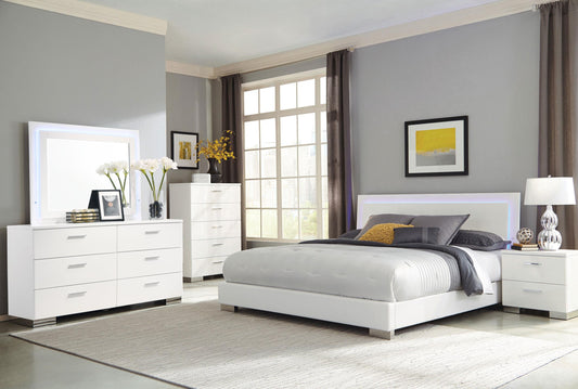 Felicity Eastern King Bed 5-Piece Set in White High Gloss - Coaster Furniture