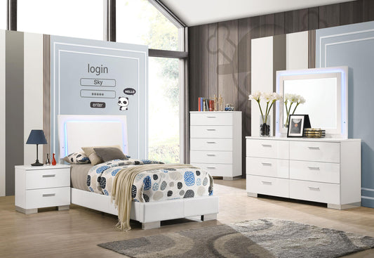 Felicity Twin Bed 4-Piece Set in White High Gloss - Coaster Furniture