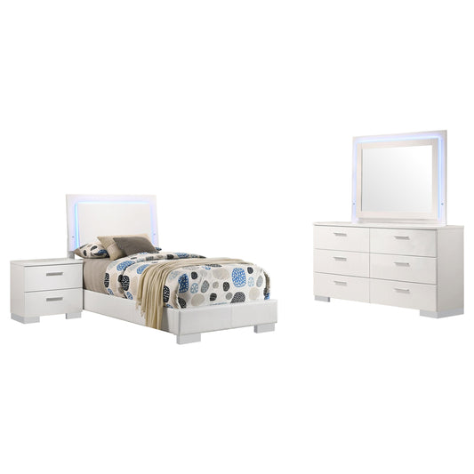 Felicity Twin Bed 4-Piece Set in White High Gloss - Coaster Furniture