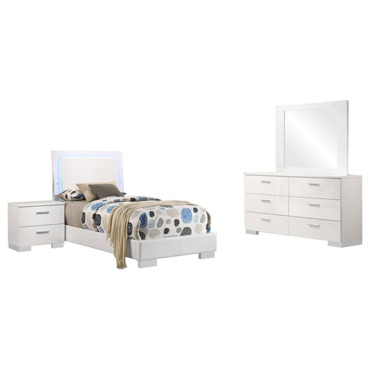 Felicity Twin Bed 4-Piece Set in White High Gloss - Coaster Furniture