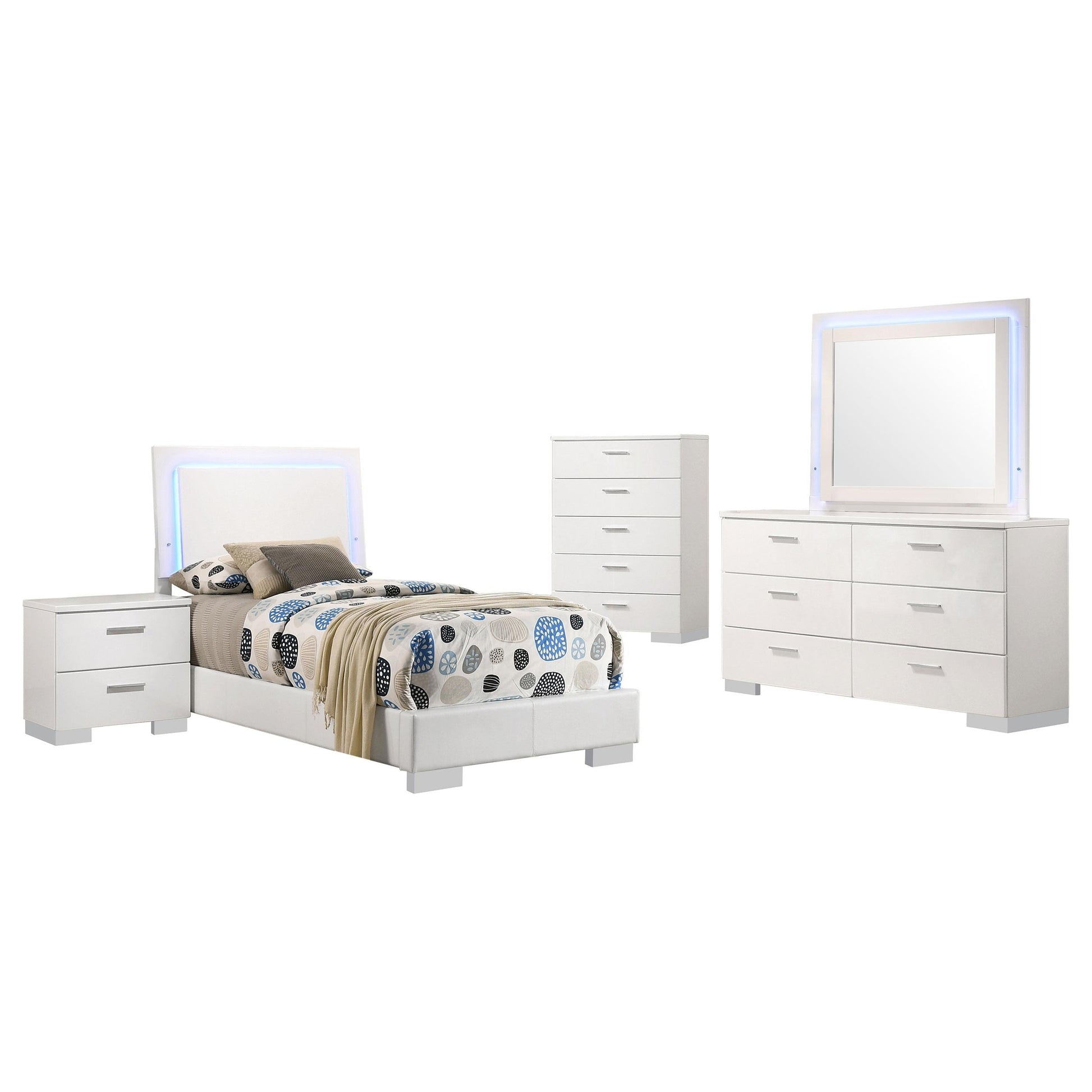 Felicity Twin Bed 5-Piece Set - White High Gloss